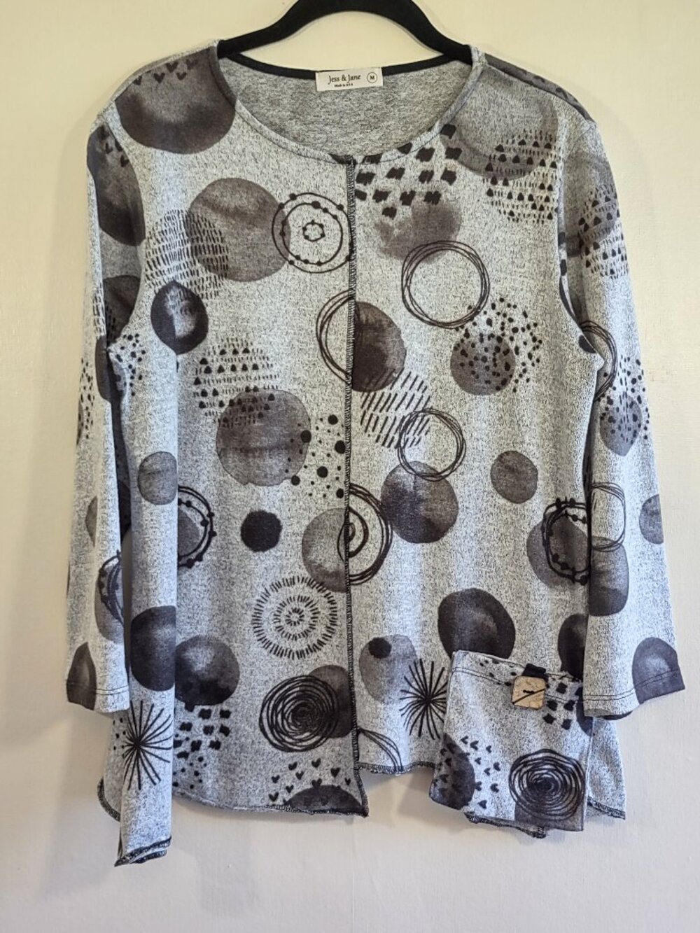 Jess & Jane Asymmetric Samba Tunic Top Sz Medium Pocket Arsty Abstract Chic